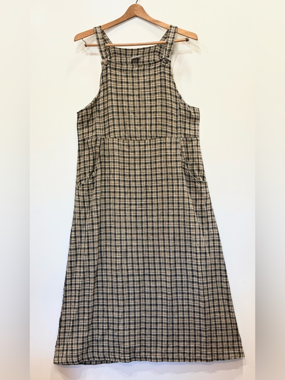 Vintage- YOU AND ME- 💛 Plaid Pinafore Dress in Yellow/ Beige and Black